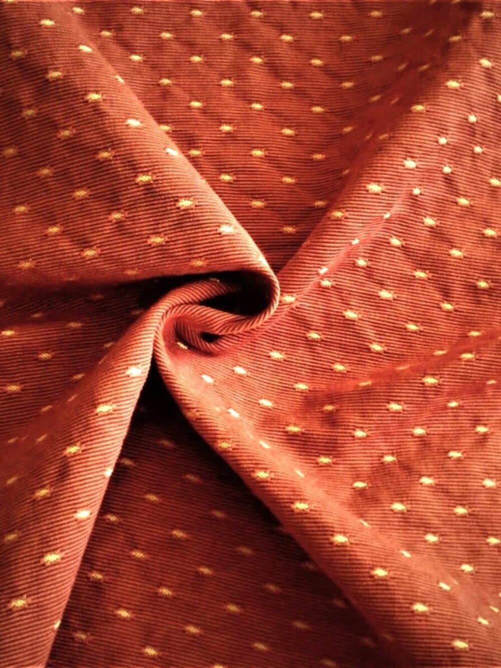 BRICK RED YELLOW DOT DRAPERY FURNITURE UPHOLSTERY FABRIC PIECE 54" L 5O" W